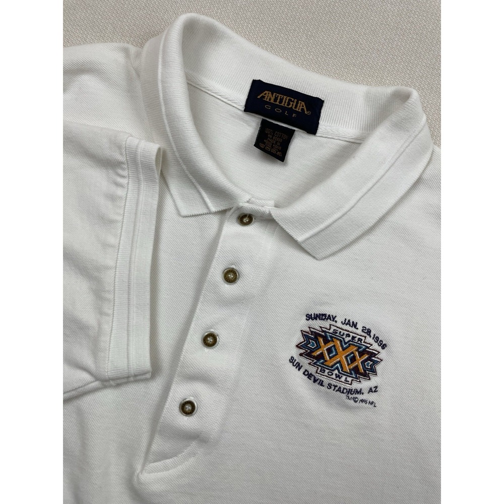 VTG‎ Super Bowl XXX 1996 Steelers Cowboys Men's 2XL Antigua Golf Polo White NFL